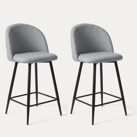 Pack 2 Taburetes de Bar Eloina 65 cm | Lino Gris y Patas de Acero Negro