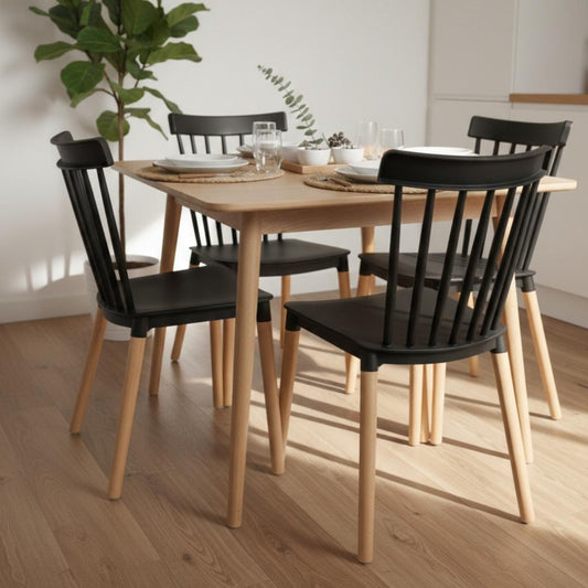 Comedor Mesa Cosmo Natural 60x60 cm + 4 Sillas Windsor Negro