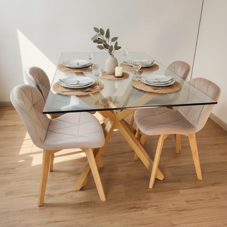 Comedor Mesa Greta 140x90 cm + 4 Sillón Rubik Velvet Beige