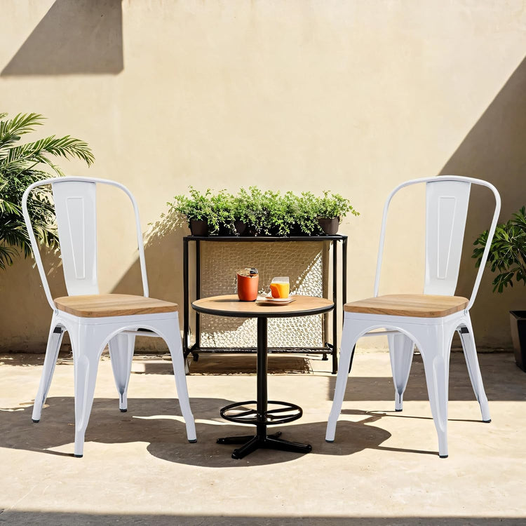 Pack 4 Sillas Tolix Blancas | Metal y Madera | Resistencia al Exterior