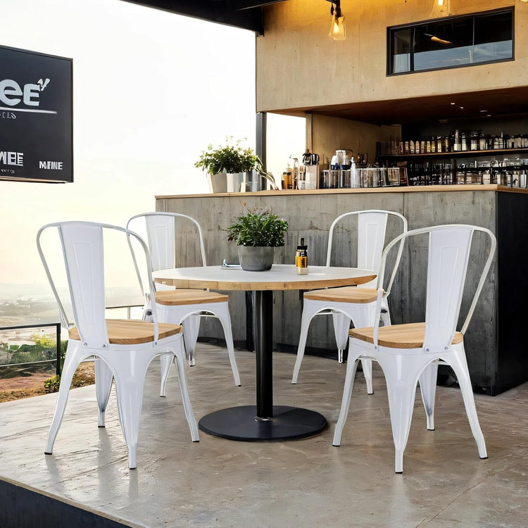 Pack 4 Sillas Tolix Blancas | Metal y Madera | Resistencia al Exterior