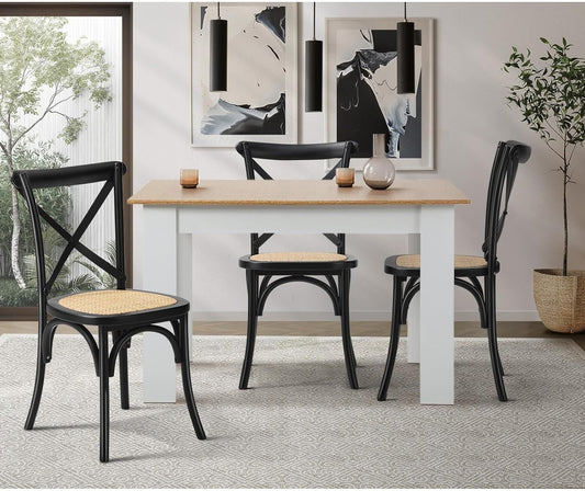 Pack 4 Silla Crossback Negra | Madera Ratán | Diseño Clásico