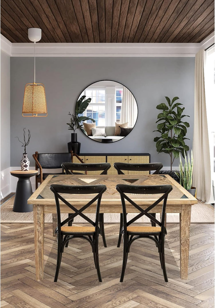 Pack 4 Silla Crossback Negra | Madera Ratán | Diseño Clásico