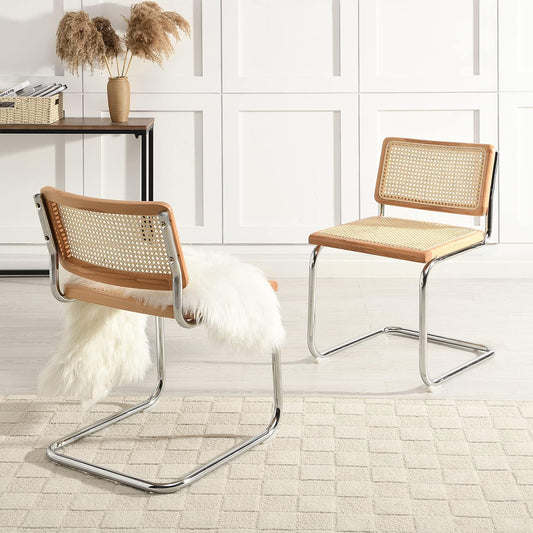 Pack 2 Silla Voladiza color Natural | Ratan & Metal | Comedor/Living