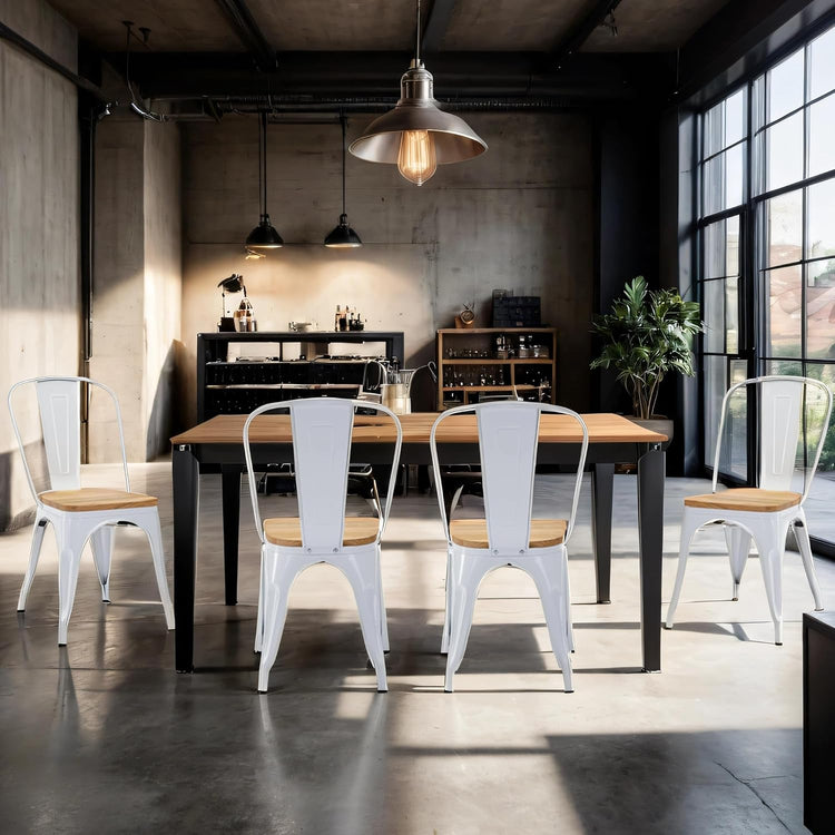 Pack 4 Sillas Tolix Blancas | Metal y Madera | Resistencia al Exterior