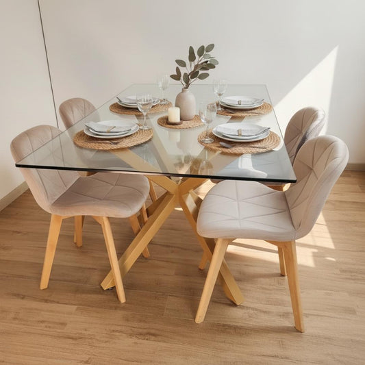 Comedor Mesa Greta 140x80 cm + 4 Sillones Rubik Velvet Beige