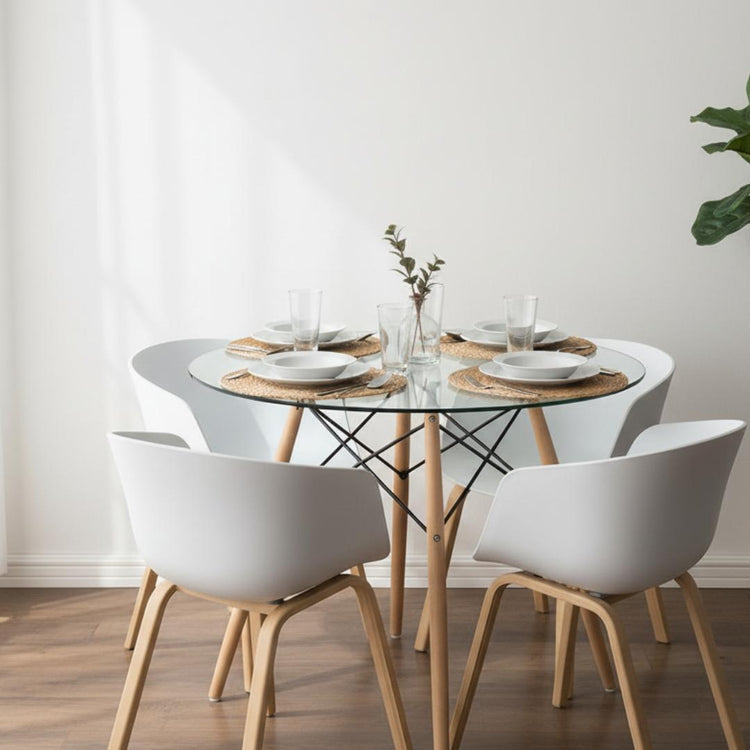 Comedor Mesa Redonda Elida 80cm + 4 Sillas Casper Blanco