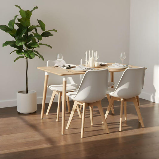 Comedor Mesa Rectangular Alamo 130x80 + 4 Sillas Tulip Blanca