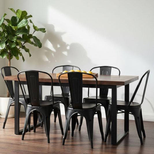 Comedor Mesa Rectangular Ámbar 160x90 + 6 Sillas Tolix Negro