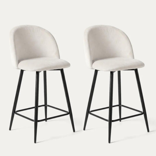 Pack 2 Taburetes de Bar Eloina 65 cm | Felpa Beige & Patas Negras