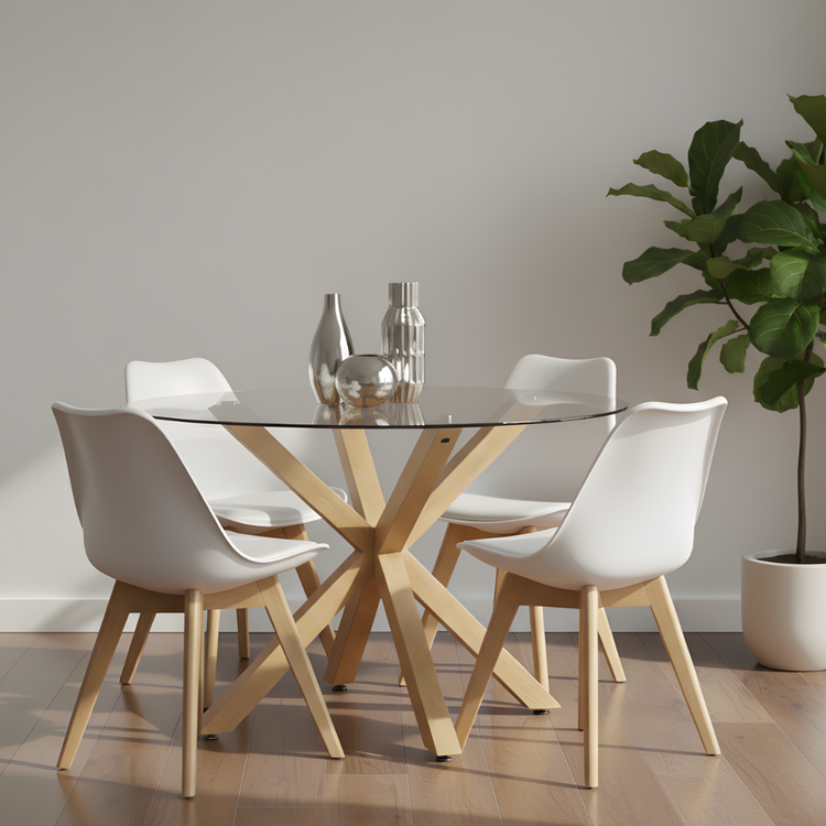 Comedor Mesa Redonda Equiz 100cm + 4 Sillas Tulip Blanco