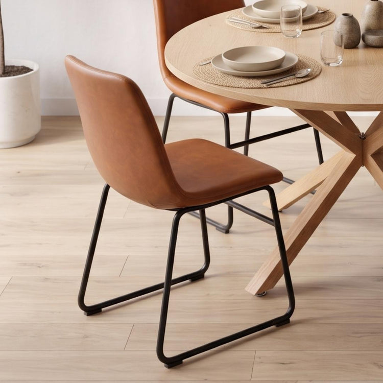 Comedor Mesa Redonda Equiz Wood 100cm | Base X + 4 Sillas Toscana