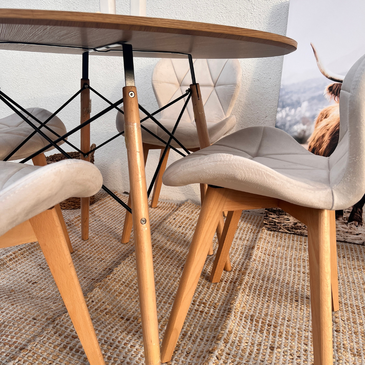 Comedor Mesa Shanna 100cm + 4 Sillones Rubik Beige Velvet