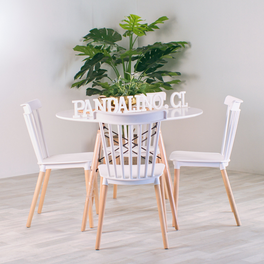 Comedor Mesa Estela 100cm Blanca + 4 Sillas Windsor Blanca