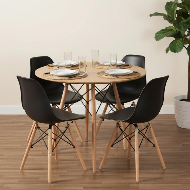 Comedor Redondo Shanna 80 cm + 4 Sillas Eames Negro