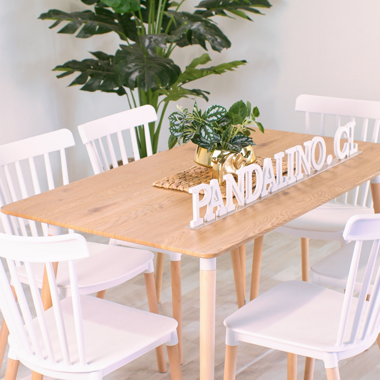 Comedor Mesa Álamo + 6 Sillas Windsor Blancas