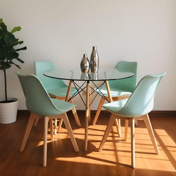 Comedor Mesa Redonda Elida 80cm + 4 Sillas Tulip Menta