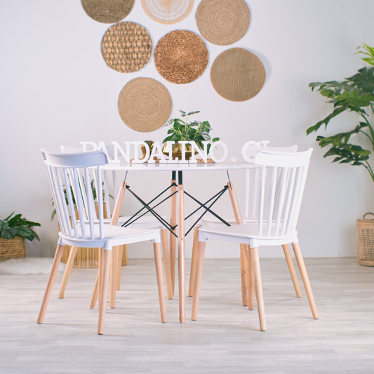Comedor Mesa Estela 100cm Blanca + 4 Sillas Windsor Blanca