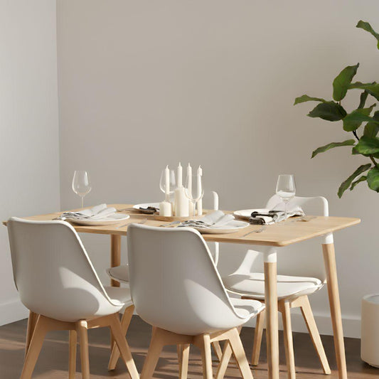 Comedor Mesa Rectangular Alamo 130x80 + 4 Sillas Tulip Blanca