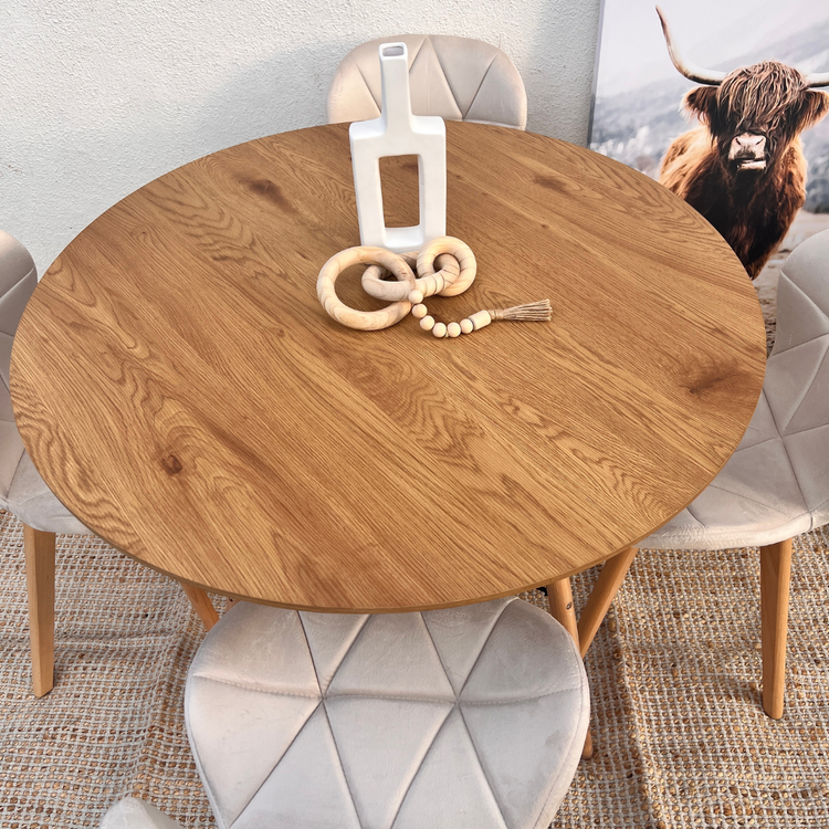 Comedor Mesa Shanna 100cm + 4 Sillones Rubik Beige Velvet