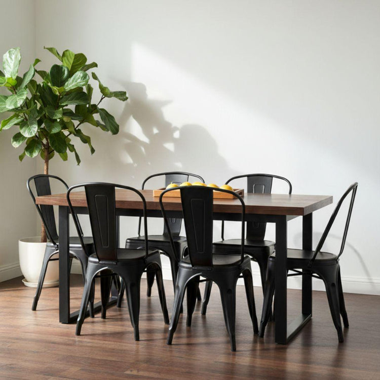 Comedor Mesa Rectangular Ámbar 160x90 + 6 Sillas Tolix Negro