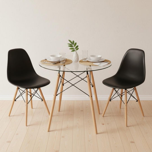 Comedor Mesa Elida 80 cm + 2 Sillas Eames Negro