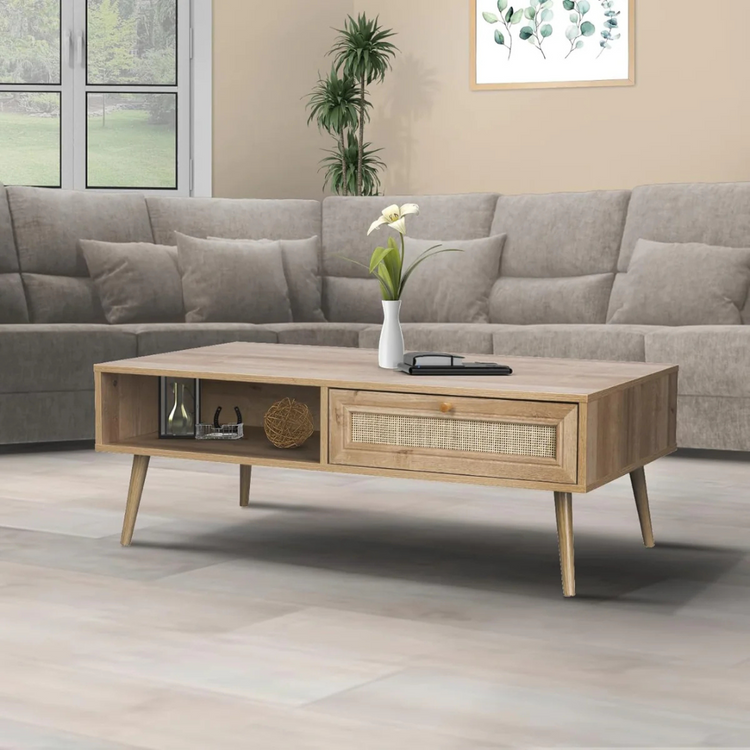 Mesa Centro Marshall | Rattan y Madera | Estilo Natural