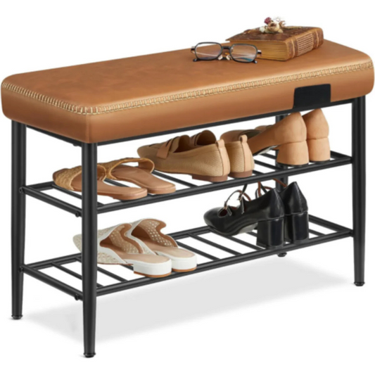 Banqueta Zapatero Organizador Mauk | Acero y Eco Cuero Café