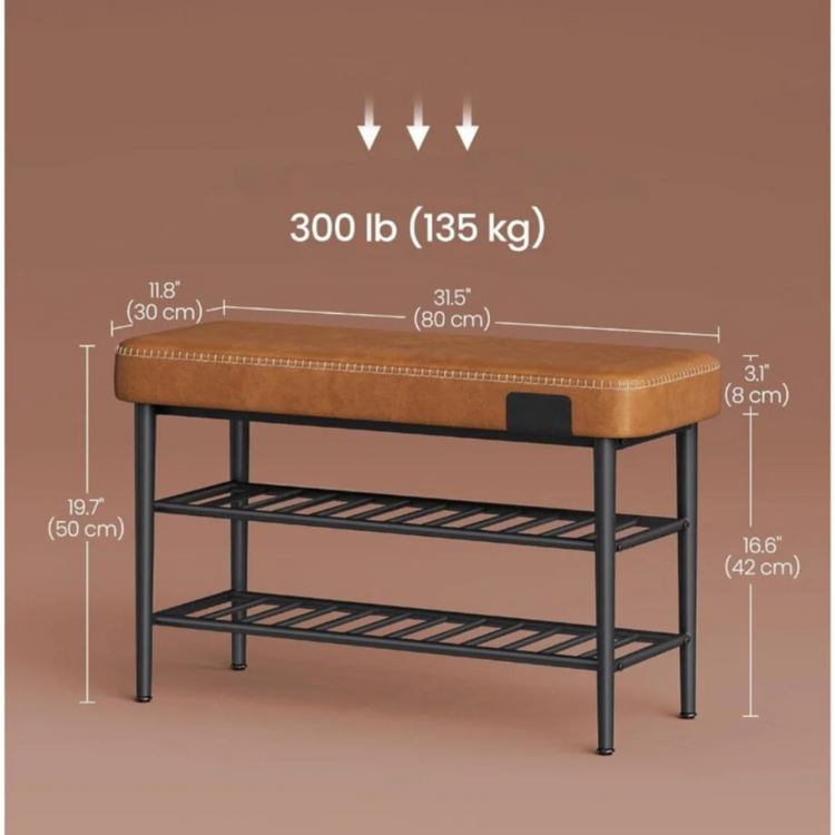 Banqueta Zapatero Organizador Mauk | Acero y Eco Cuero Café