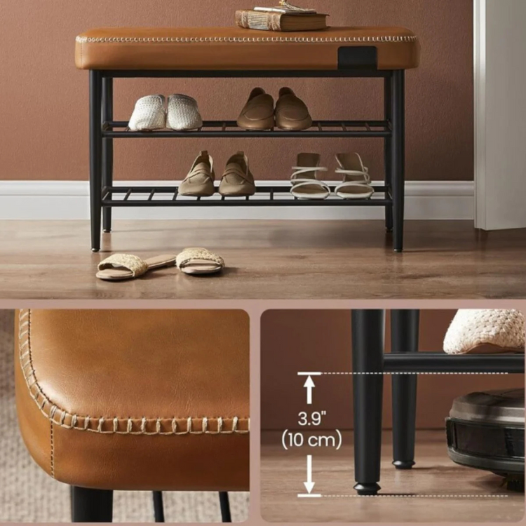Banqueta Zapatero Organizador Mauk | Acero y Eco Cuero Café