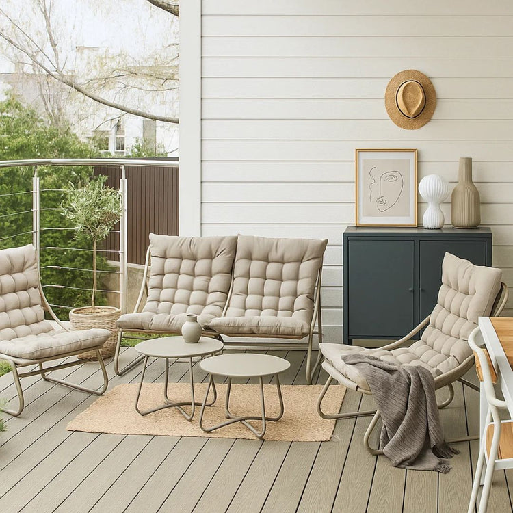 Juego de Terraza Arena | 3 Piezas + 2 Mesas de Centro