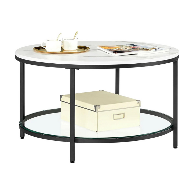 Mesa de Centro Redonda Signe | Acero Negro | Vidrio Templado