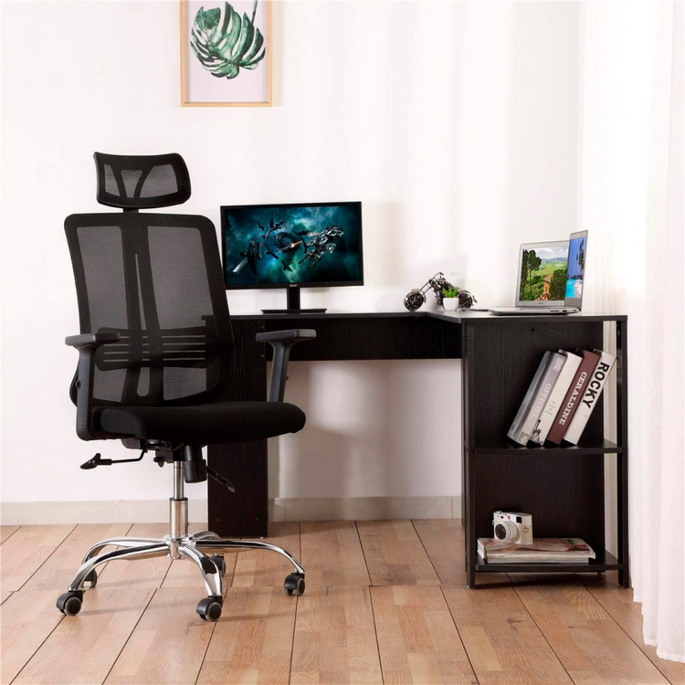 Silla Oficina Ergonómica Flexa Negra | Apoyabrazos y Reposacabezas Ajustable