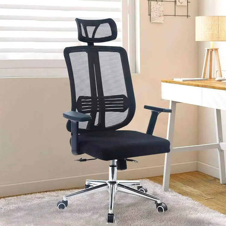 Silla Oficina Ergonómica Flexa Negra | Apoyabrazos y Reposacabezas Ajustable