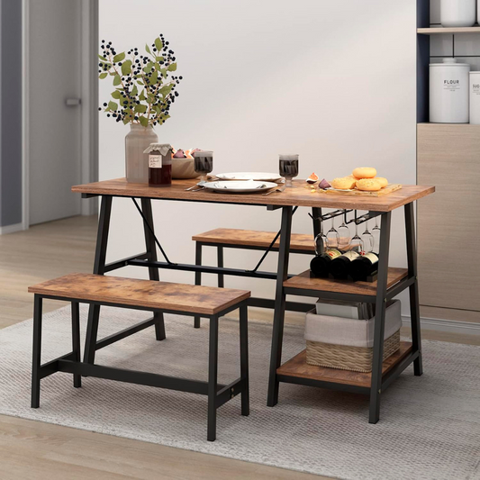 Pack Mesa Rectangular + 2 Banquetas | Estilo Industrial