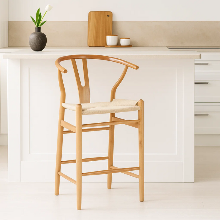 Taburete Wishbone 75cm | Madera & Cuerda Natural