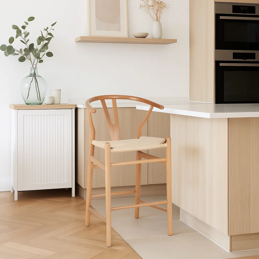 Taburete Wishbone 75cm | Madera & Cuerda Natural