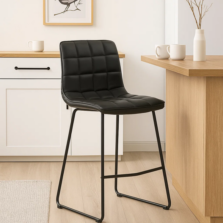 Taburete Piso Bar Milano 65cm | Cuero Sintético Negro