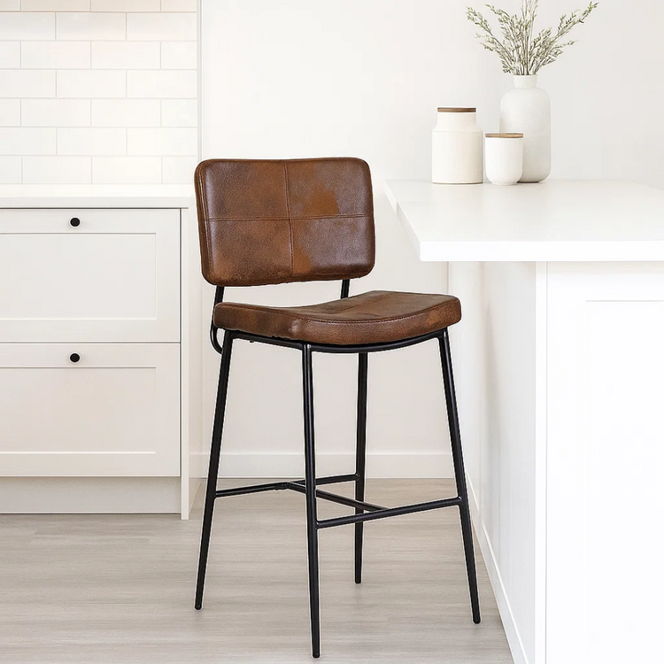 Taburete Piso Bar Dixon 68cm | Cuero Sintético Café