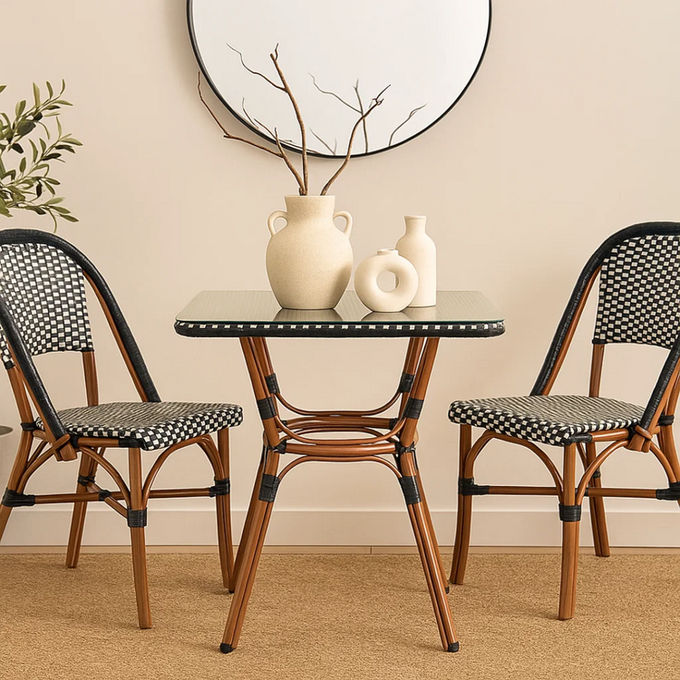 Mesa Bistro Parisino 70x70 | Metál y Rattan Sintético