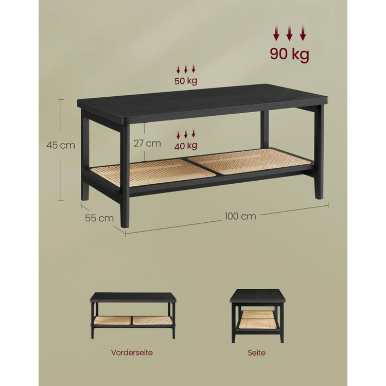 Mesa de Centro Rectangular Sharon | Rattan Negro