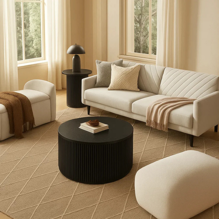 Mesa Centro Redonda Loretto Negra | Moderno y Minimalista