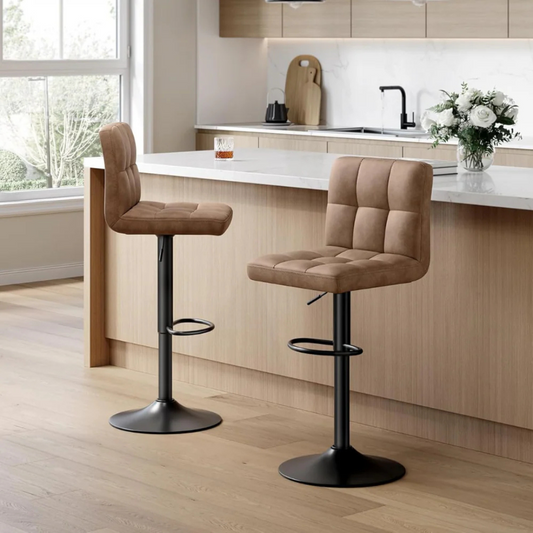 Pack 2 Taburetes Bar Cornell | Eco Cuero Café | Altura Regulable