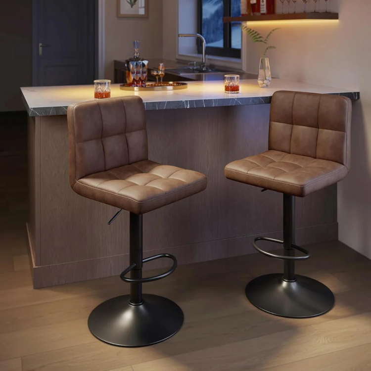 Pack 2 Taburetes Bar Cornell | Eco Cuero Café | Altura Regulable
