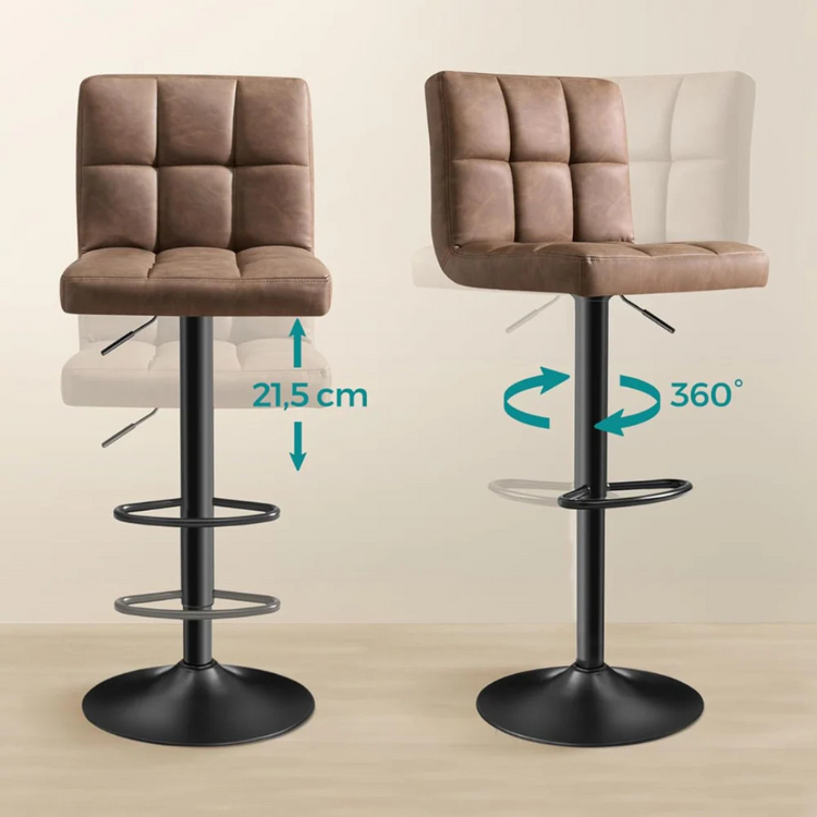 Pack 2 Taburetes Bar Cornell | Eco Cuero Café | Altura Regulable