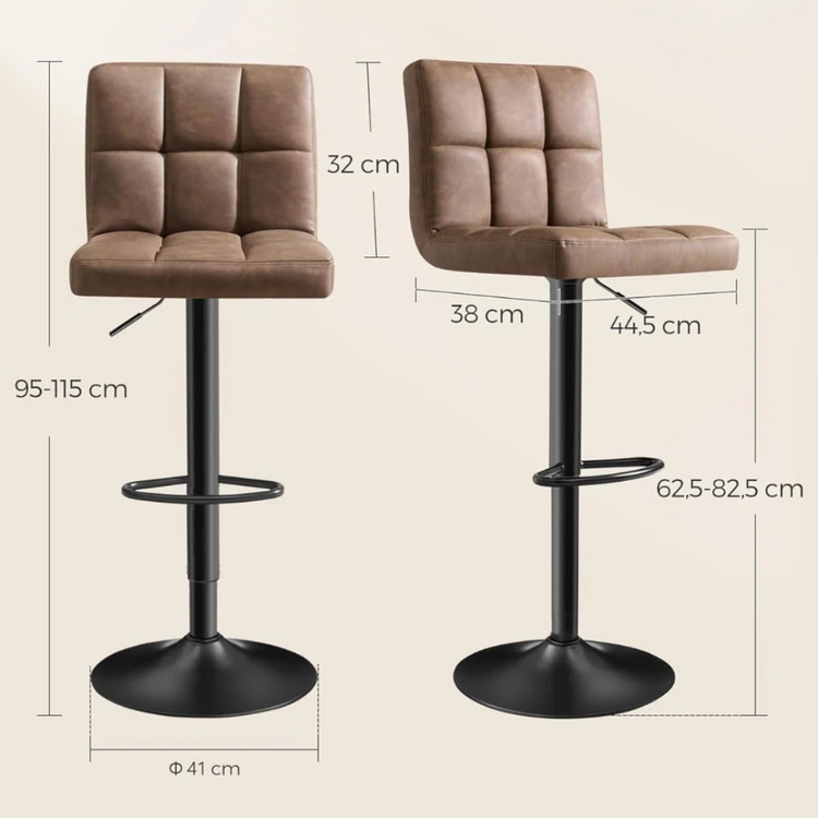 Pack 2 Taburetes Bar Cornell | Eco Cuero Café | Altura Regulable