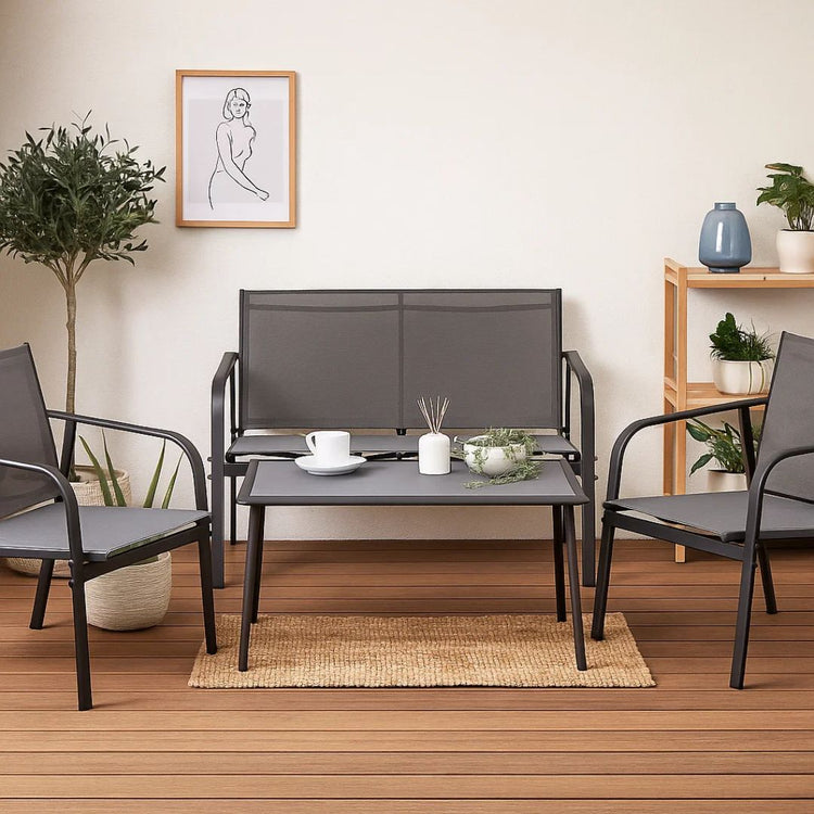 Juego de Terraza Grafito | 3 Piezas + 1 Mesa de Centro