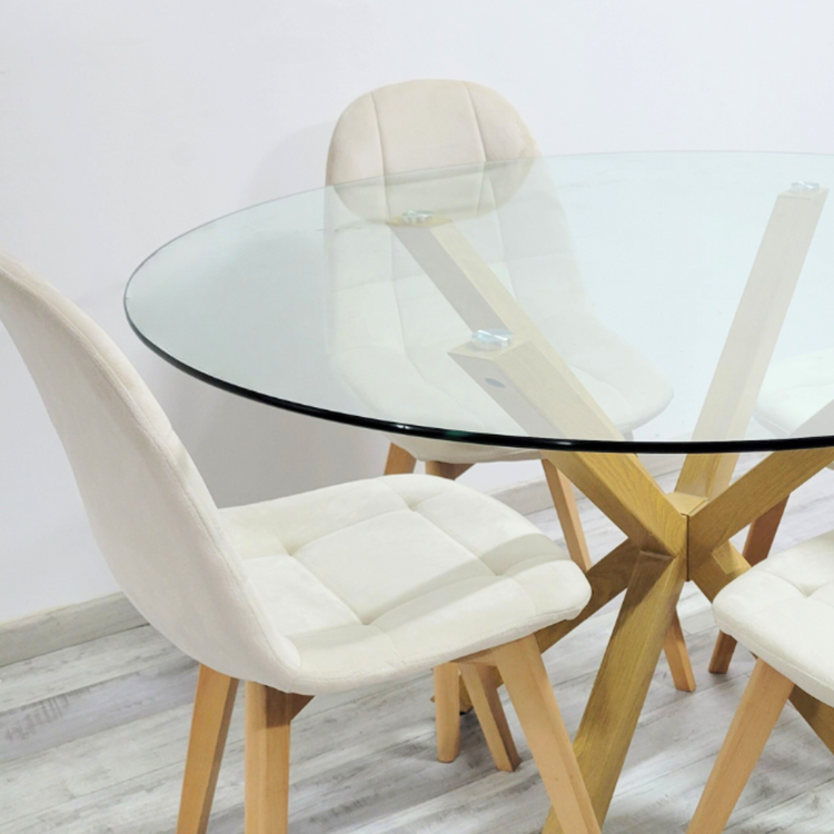 Comedor Mesa Redonda Equiz 120cm + 4 Sillas Vorak Beige | Elegante