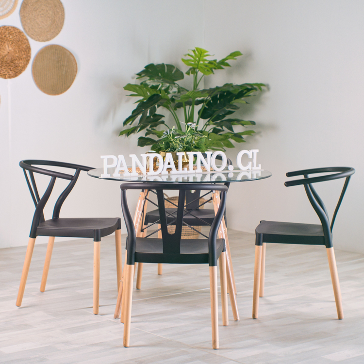 Comedor Mesa Redonda Elida 80cm + 4 Sillas Wishbone Negras