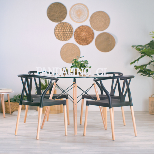 Comedor Mesa Redonda Elida 80cm + 4 Sillas Wishbone Negras